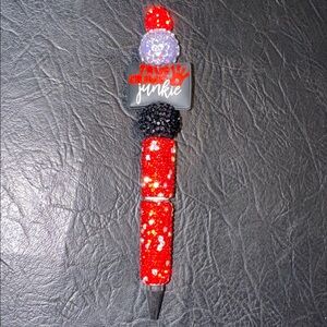 Glittery Red & Black Pen “True Crime Junkie”focal Bead w/ Rhinestones, NEW